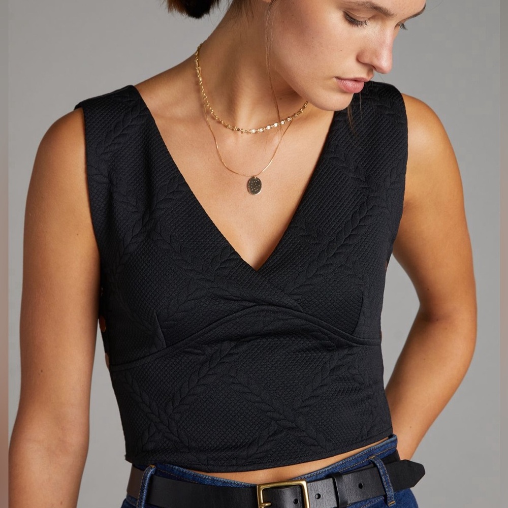 Anthropologie Maeve Side-Button Crop Top